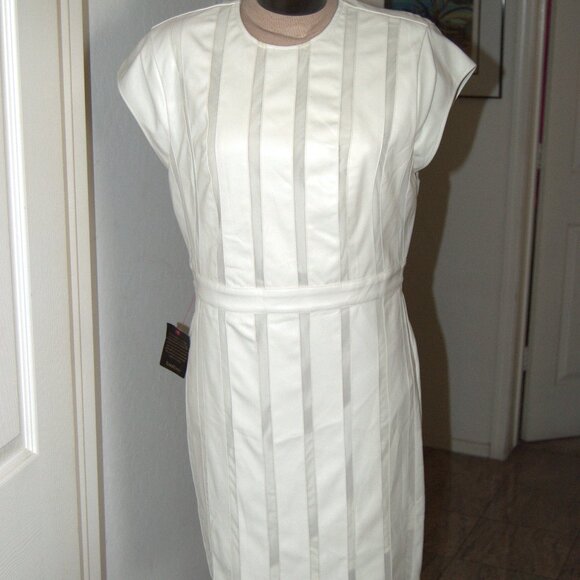 Bebe size 12 Off White Vegan leather with mesh inserts mini-Dress - Picture 1 of 3